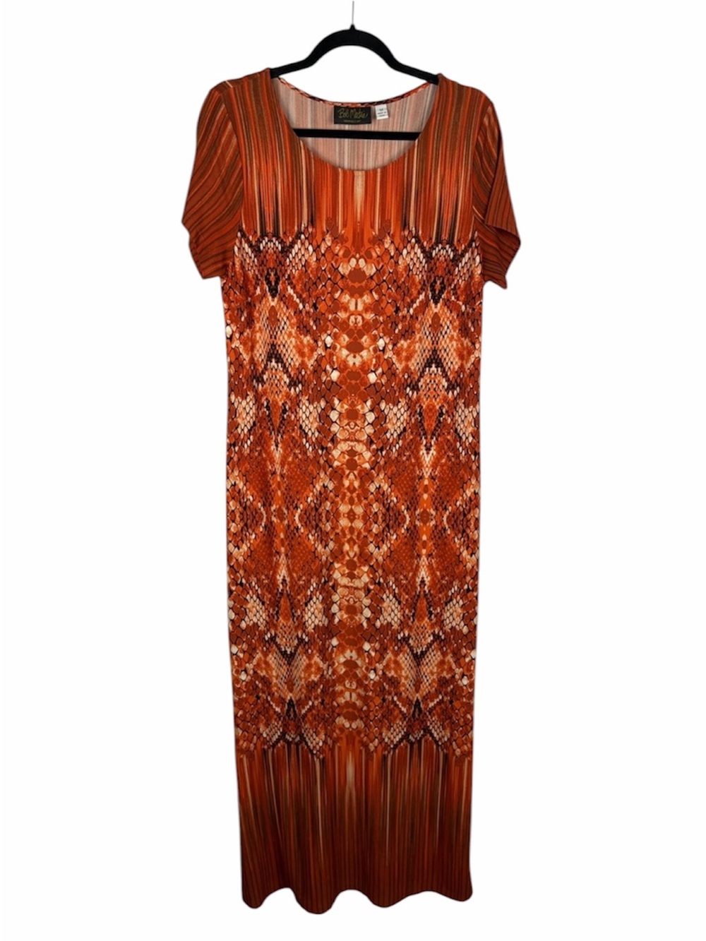 Bob Mackie Wearable Art Medium Orange Snakeskin Print Maxi Dress Side Slits